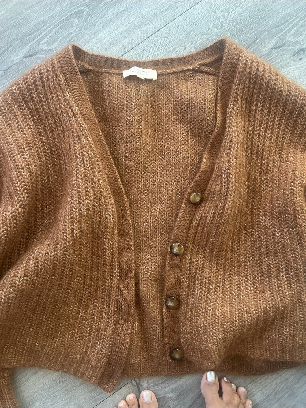 NWOT Sézane Basile Cardigan in Mottled Camel Brown Sz M - Picture 2 of 10